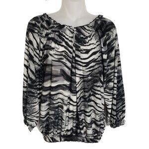 Isabella Rodriguez Blouse Womens Size XL Animal Print Elastic Waist 3/4 Sleeve